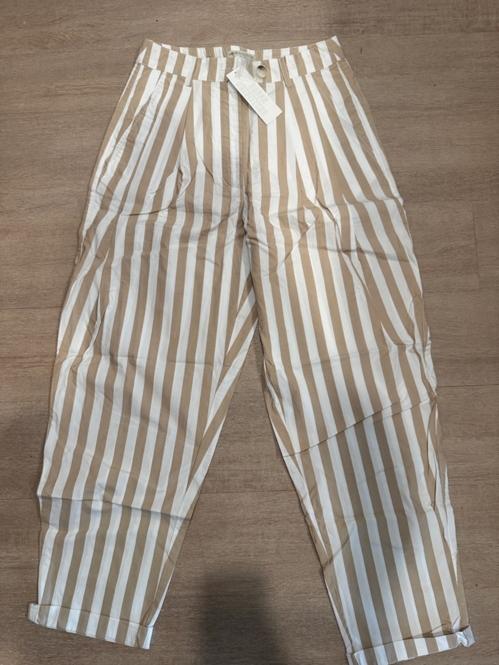 Urban Outfitters Beige and White Vertical Stripe Chinos